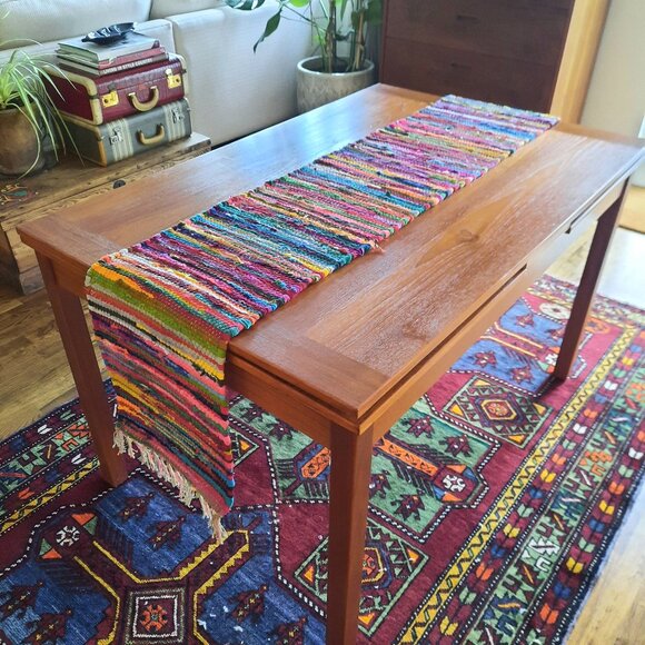 Extra Long Colorful Cotton Rag Table Runner, 80" Long x 12 3/4" Wide - Picture 1 of 3